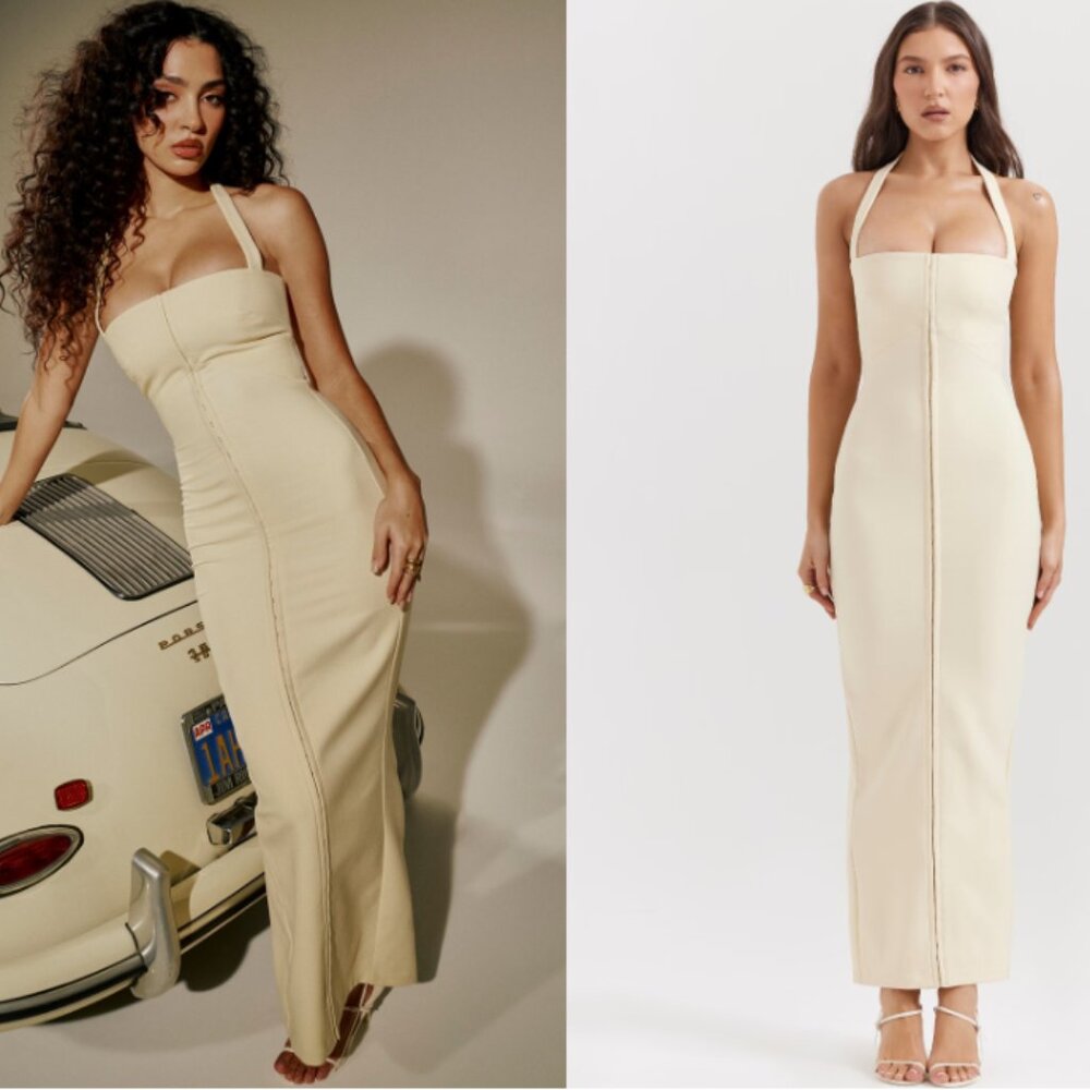 HouseofCB MIA Ecru Halter Maxi Dress